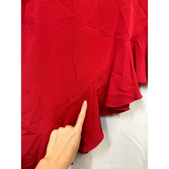 ALEXIS Hazel Bell Sleeve Asymmetric Ruffle Silk Midi Dress Red Size M $565 - Picture 7 of 15